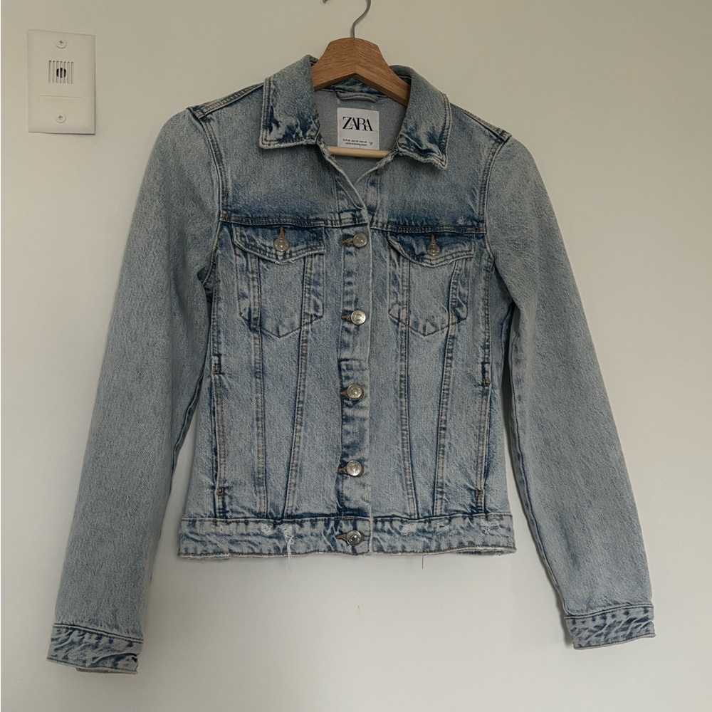 Zara Light Denim Distressed Jean Jacket